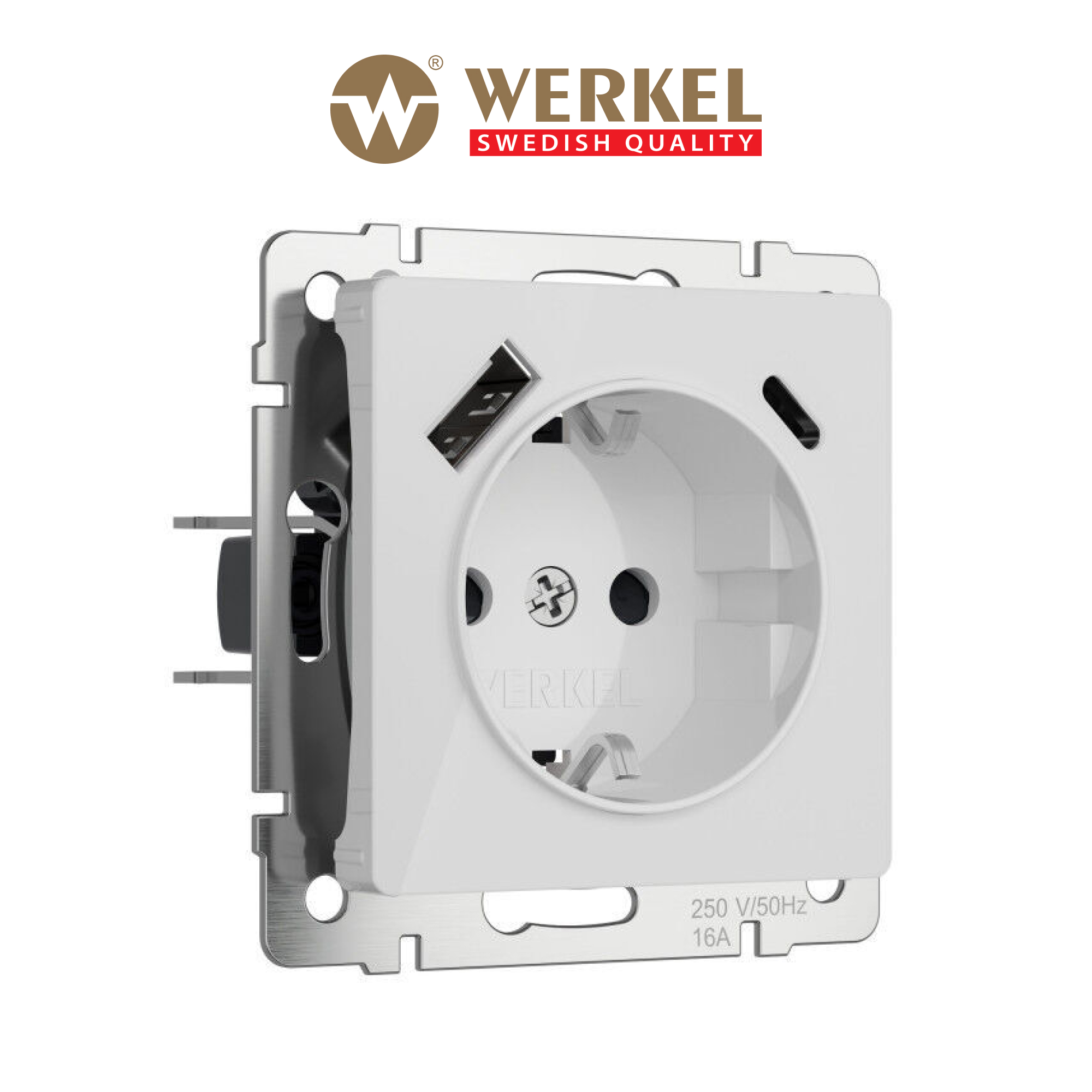 Изображение товара Встраиваемая розетка Werkel с USB Type-C и заземлением, белая, IP20