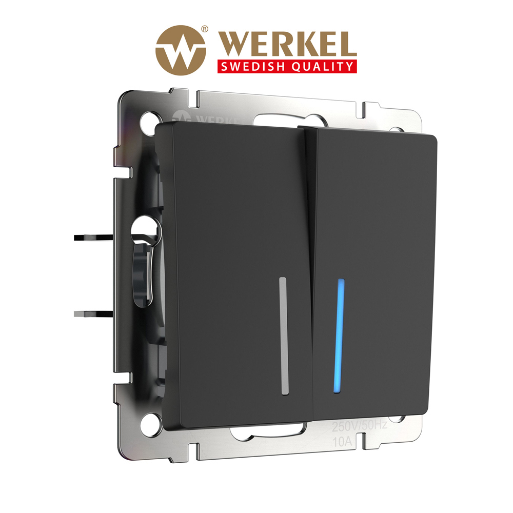 Изображение товара Выключатель встраиваемый Werkel W1120108 2 клавиши с подсветкой цвет черный матовый