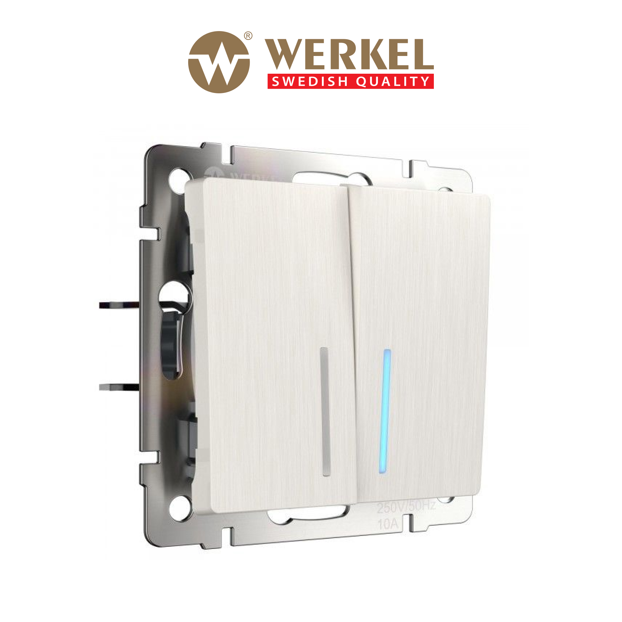 Изображение товара Встраиваемый двухклавишный выключатель Werkel с LED подсветкой жемчужно-белый