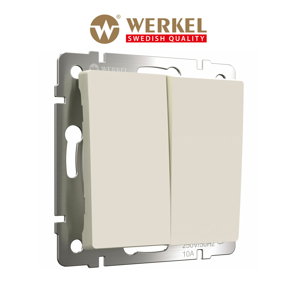 Изображение товара Выключатель проходной встраиваемый Werkel с 2 клавишами цвет айвори матовый