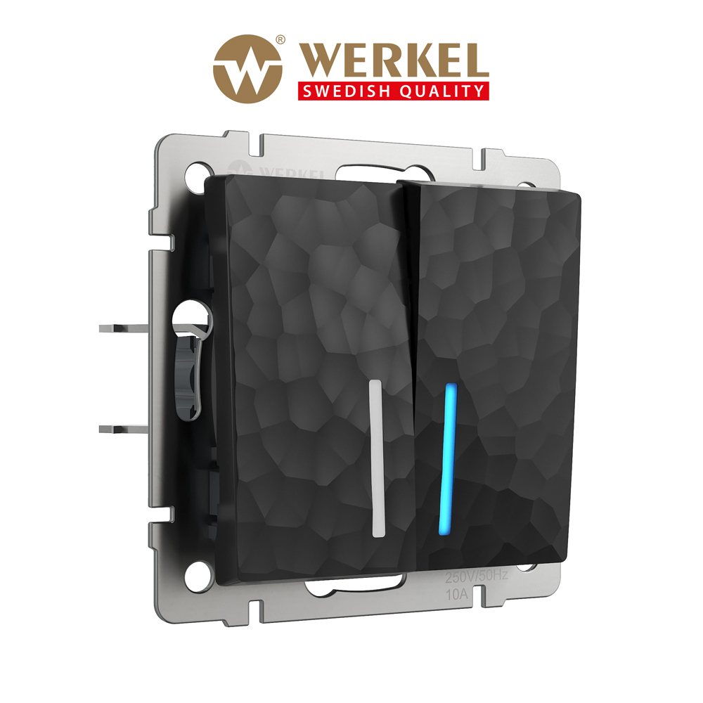 Изображение товара Выключатель встраиваемый Werkel Hammer W1220108 2 клавиши с подсветкой цвет черный