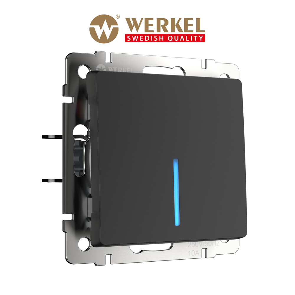 Изображение товара WERKEL WL08-SW-1G-2W-LED Встраиваемый проходной выключатель 1 клавиша Черный матовый