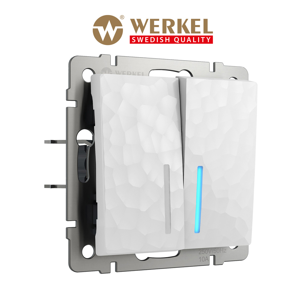 Изображение товара Встраиваемый 2-клавишный выключатель Werkel с LED подсветкой белый 10A