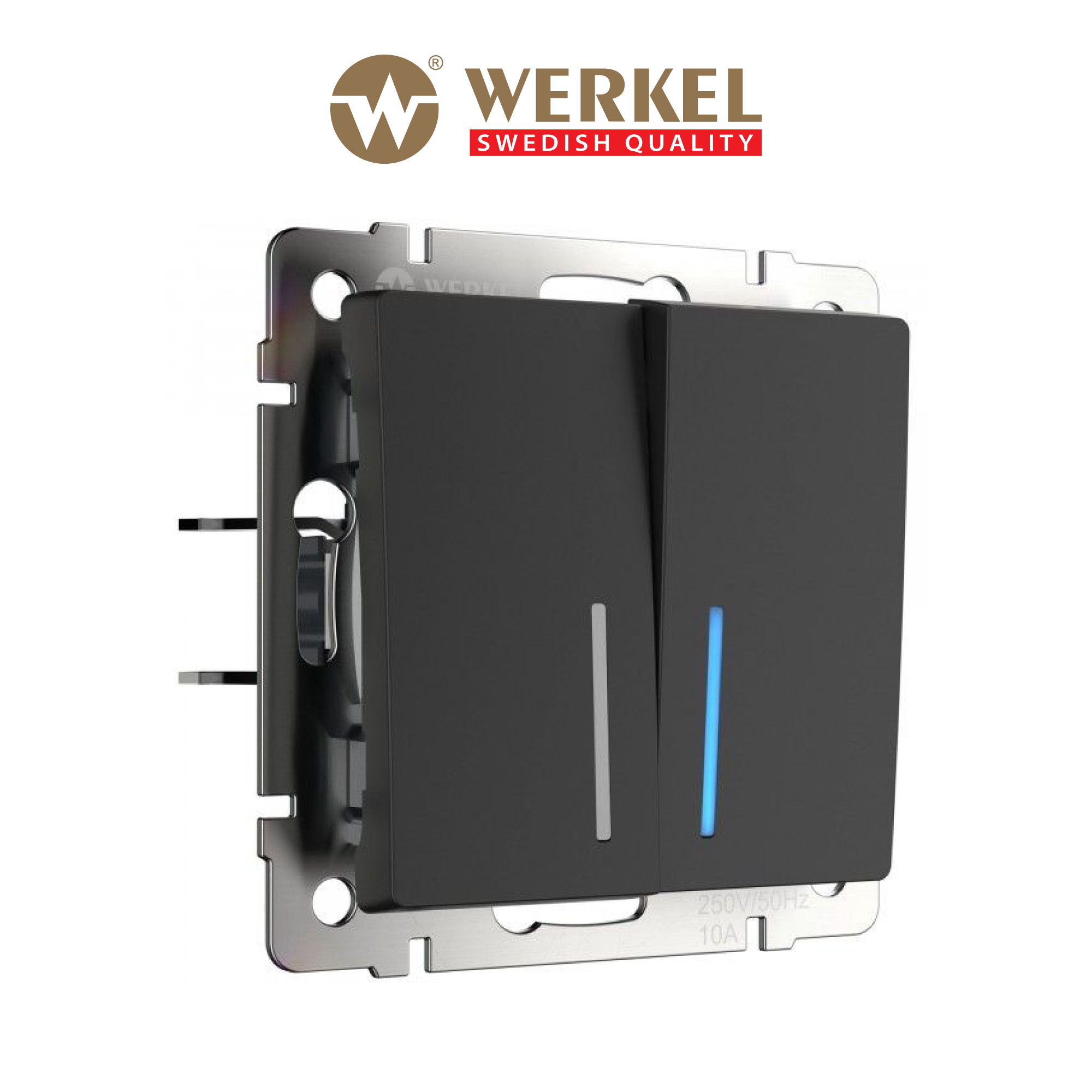 Изображение товара Переключатель встраиваемый Werkel Встраиваемые механизмы a051598 2 клавиши с подсветкой цвет черный