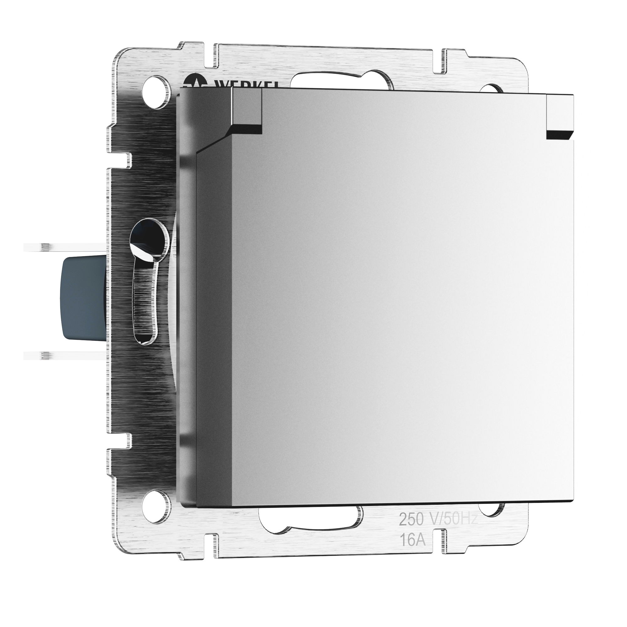 Изображение товара Встраиваемая розетка Werkel с заземлением и защитной крышкой серебристый матовый