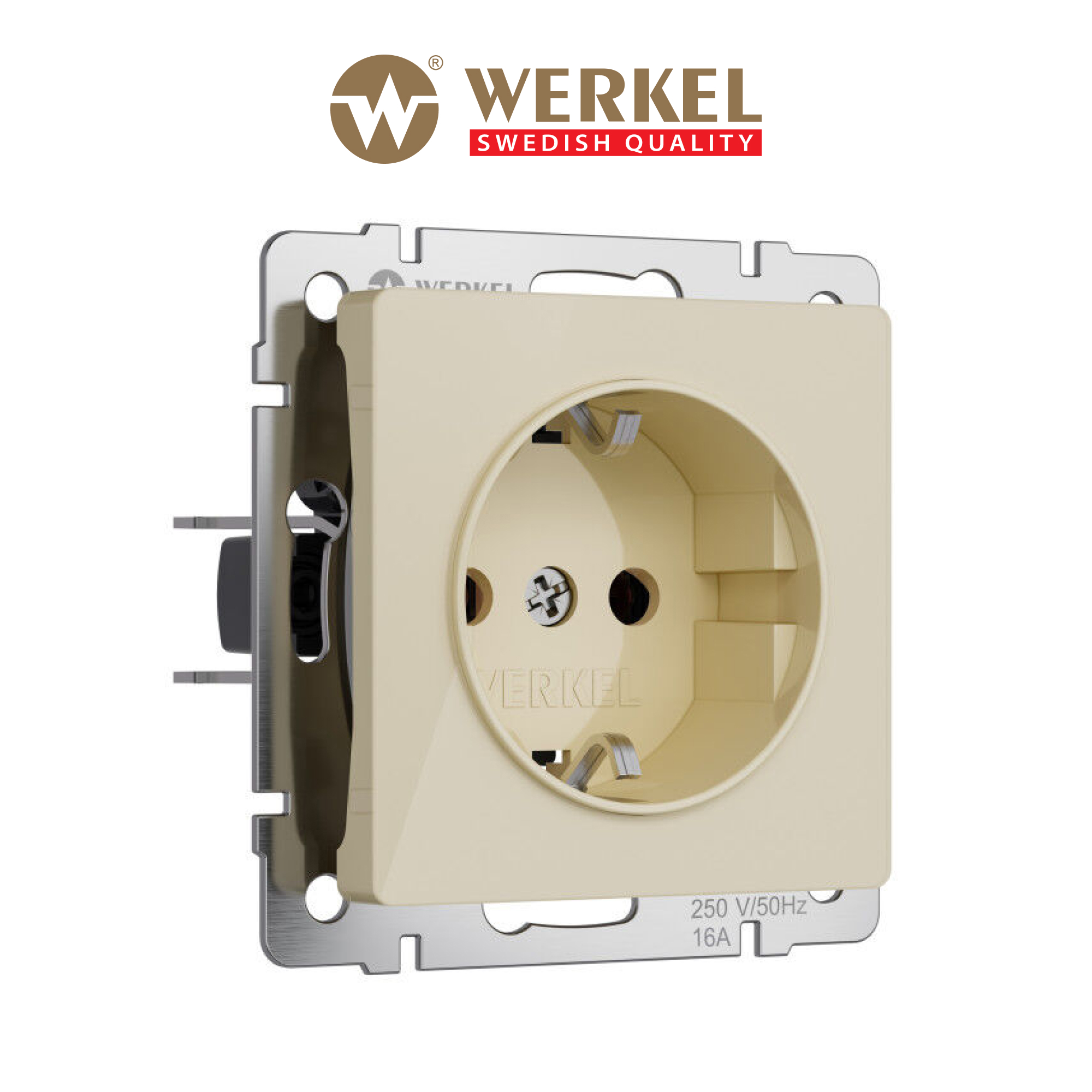 Изображение товара Встраиваемая розетка с заземлением Werkel 220V 16A айвори акрил