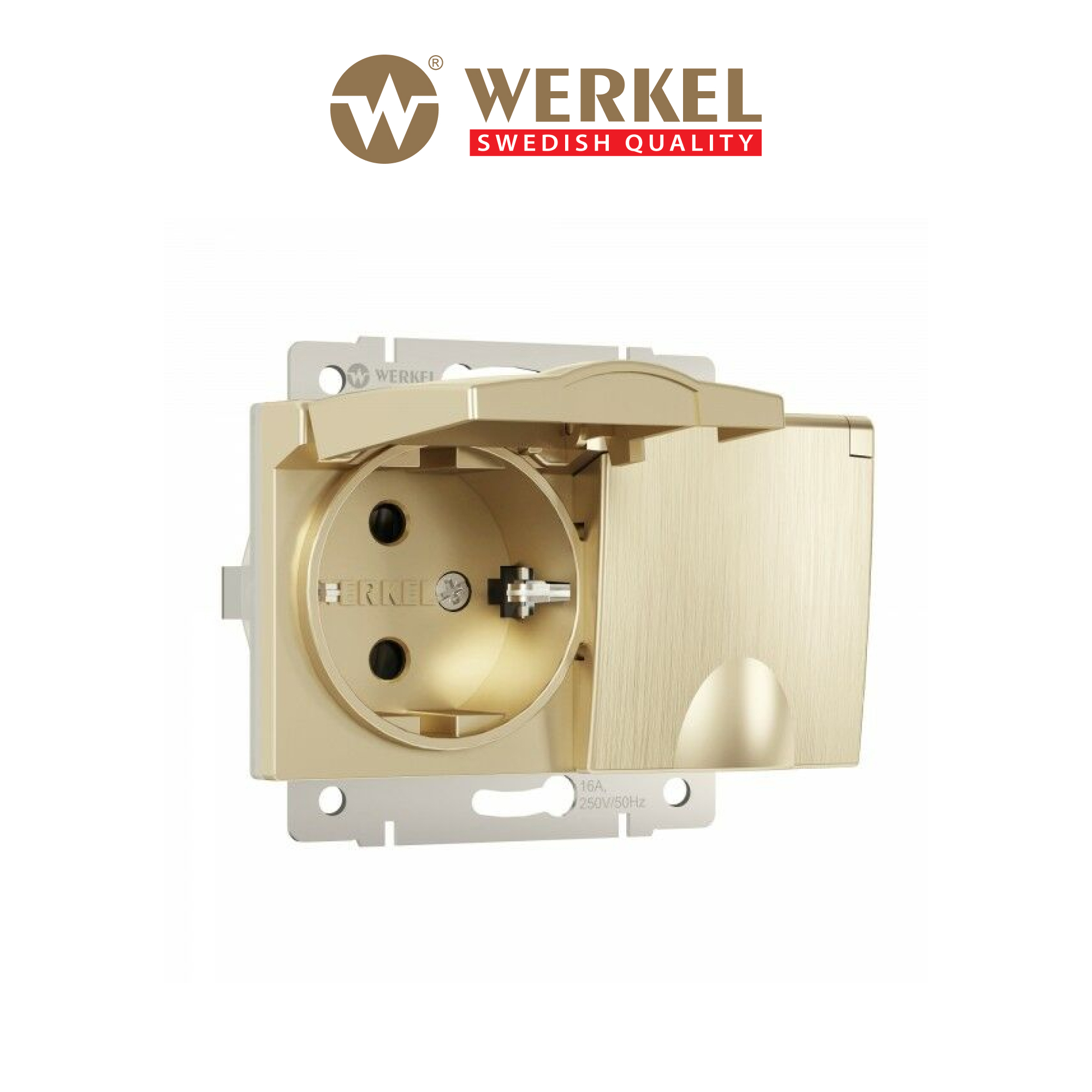 Изображение товара Werkel W1172210 Розетка двойная влагозащищенная с заземлением IP44 шампань рифленый