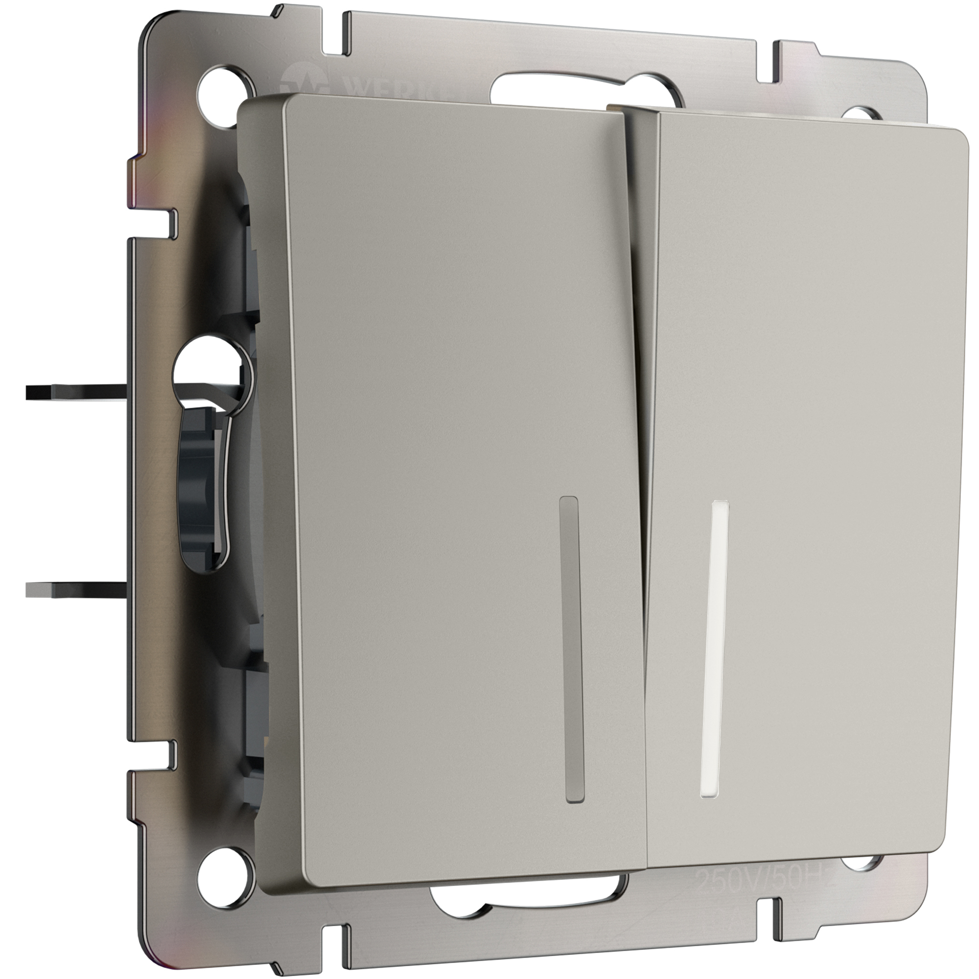 Изображение товара Выключатель двухклавишный проходной Werkel W1222104 с подсветкой дымчатый