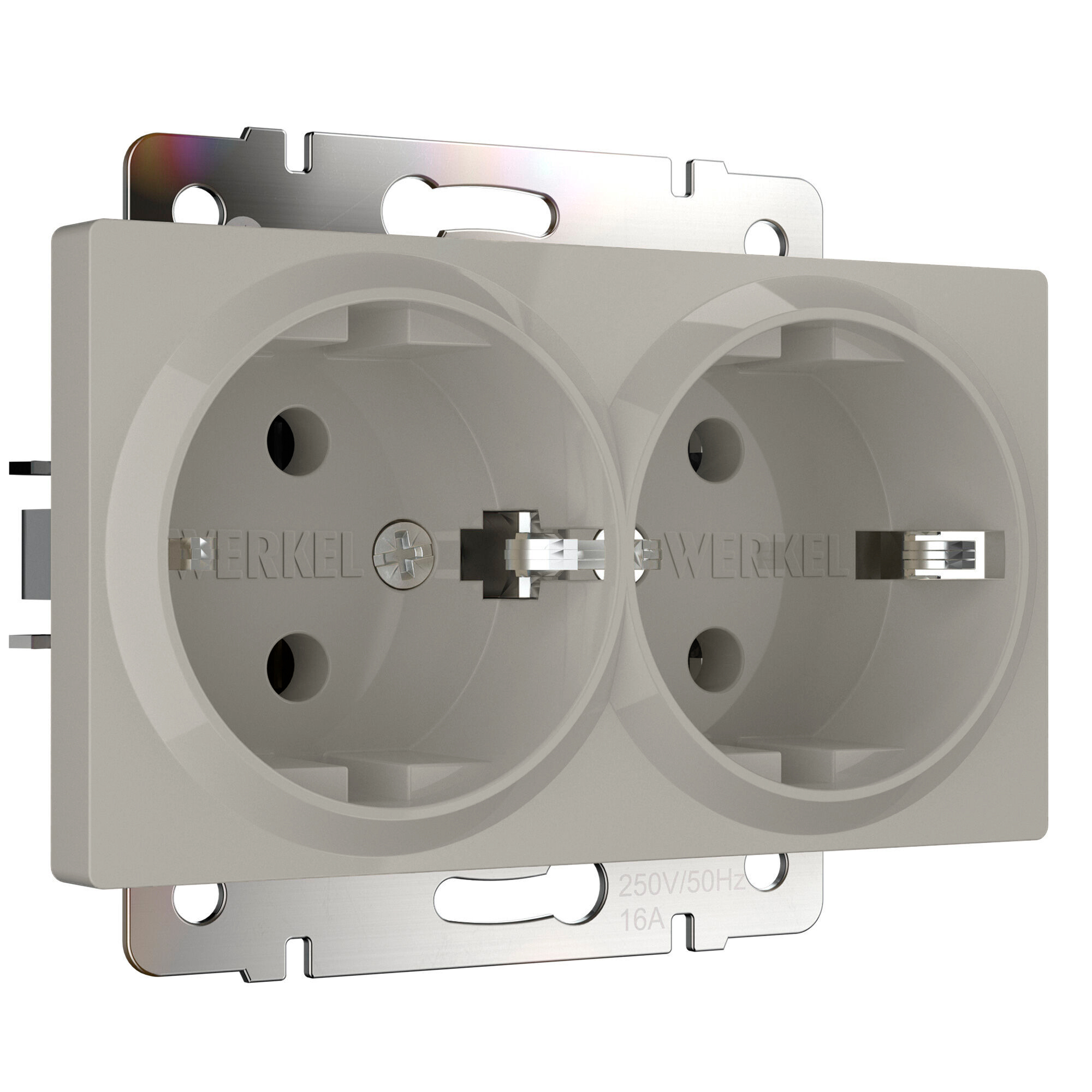 Изображение товара Розетка двойная встраиваемая Werkel Встраиваемые механизмы a069774 с заземлением цвет дымчатый