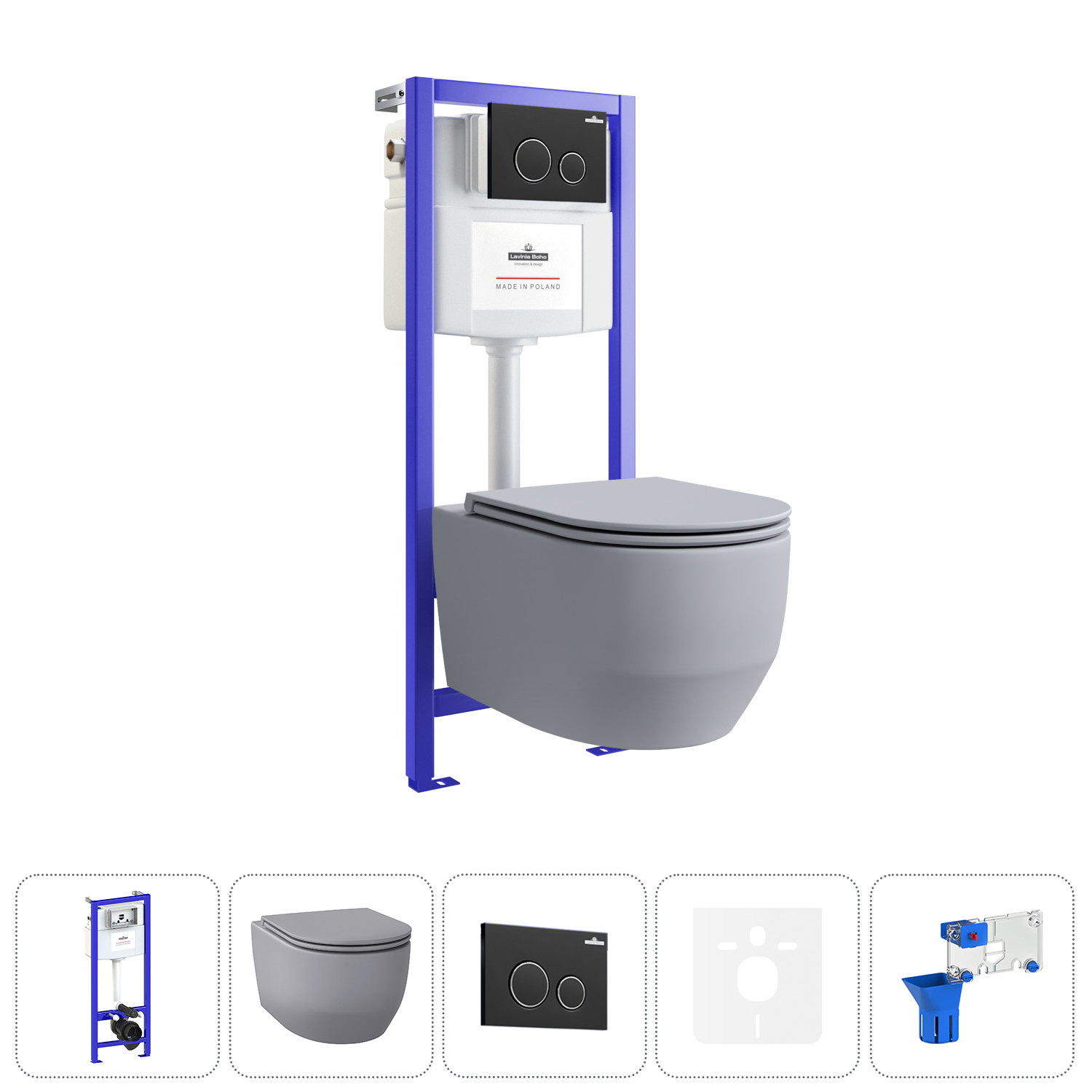 Изображение товара Комплект инсталляция с унитазом Lavinia boho 20219165R серый антимикробное покрытие
