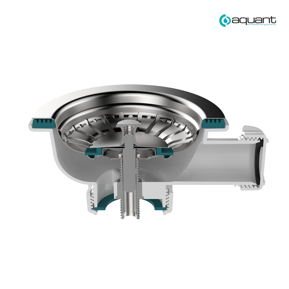 Изображение товара Выпуск для мойки Aquant 3 1/2"х40 с металлической решеткой с отводом под перелив NV250-40-MR