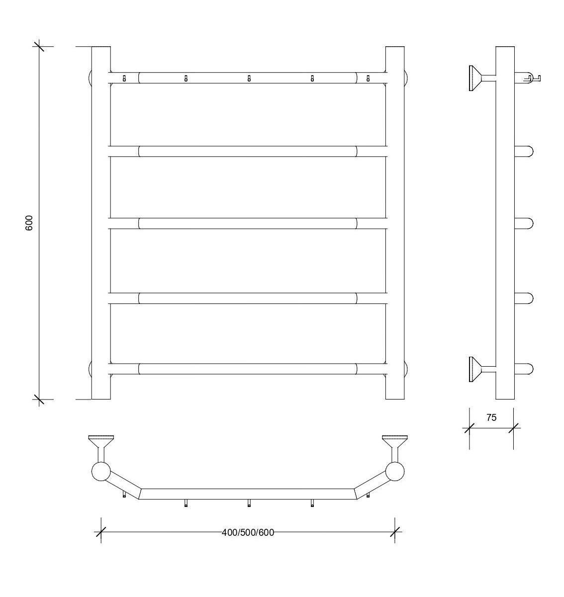 Изображение товара Водяной полотенцесушитель Агата 1 К 600х500 мм черный матовый SECADO