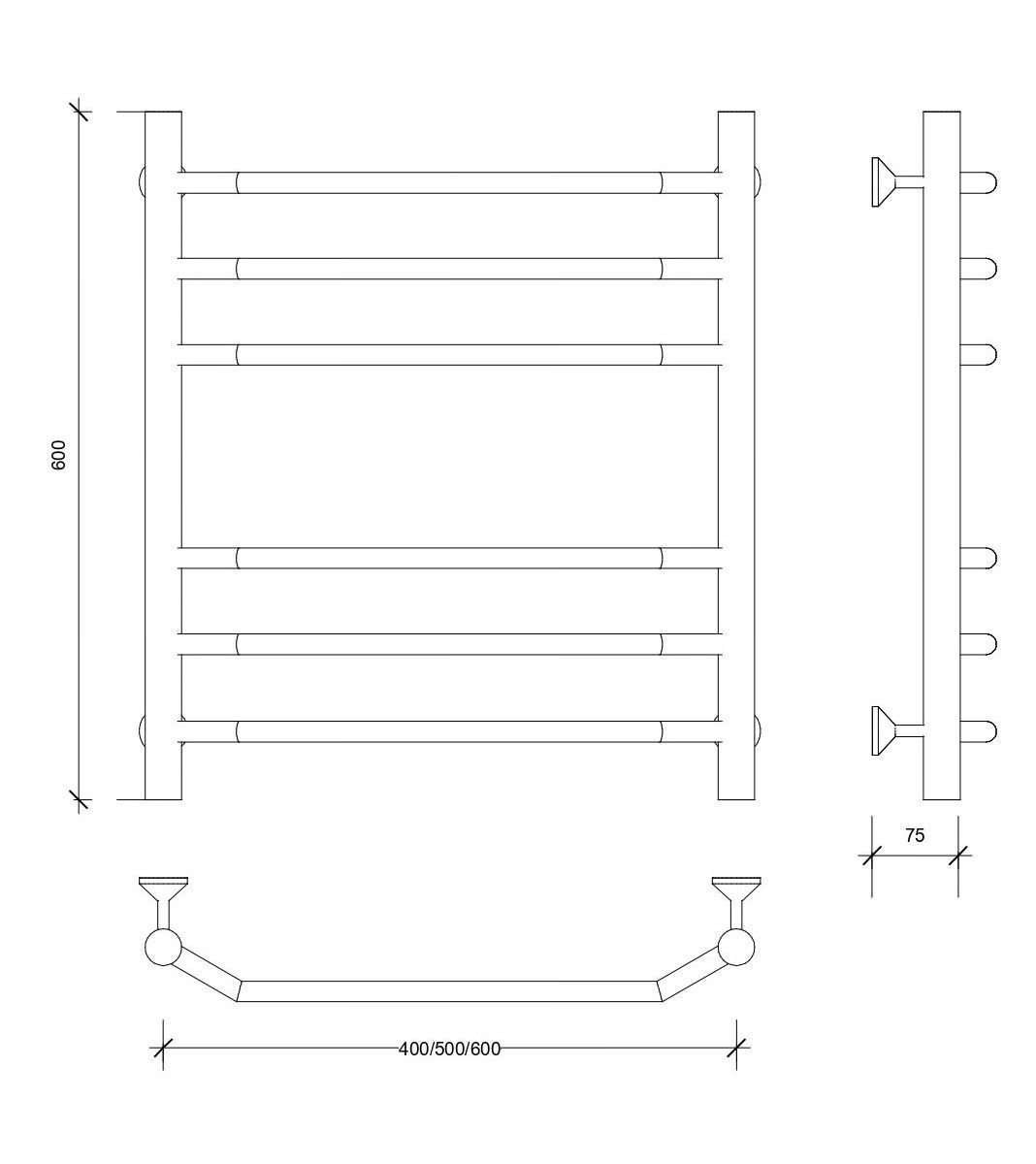 Изображение товара Полотенцесушитель водяной лесенка Secado Агата 3 600x400 мм универсальная подводка нержавеющая сталь цвет черный