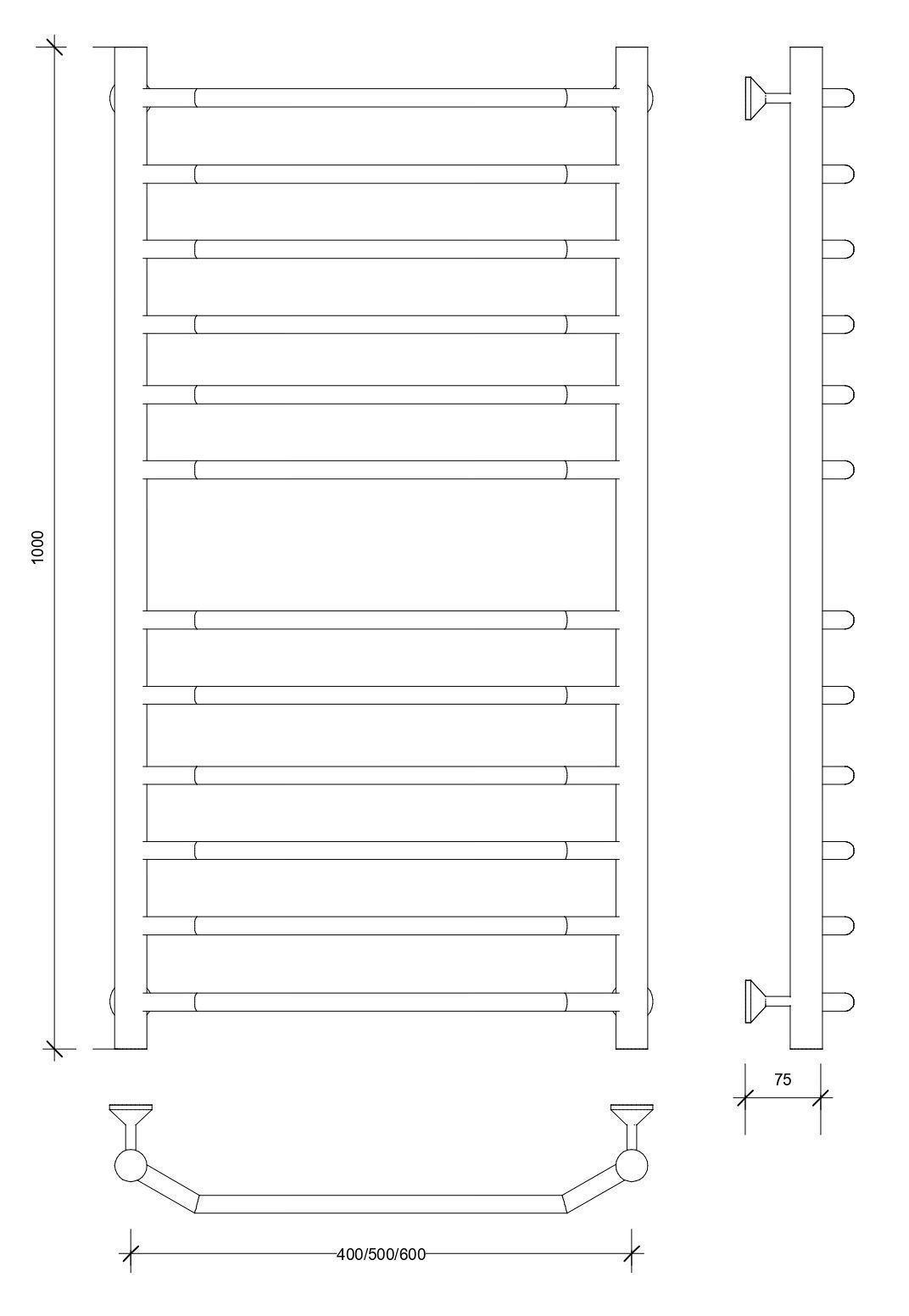 Изображение товара Полотенцесушитель водяной лесенка Secado Агата 4 1000x500 мм универсальная подводка нержавеющая сталь цвет черный