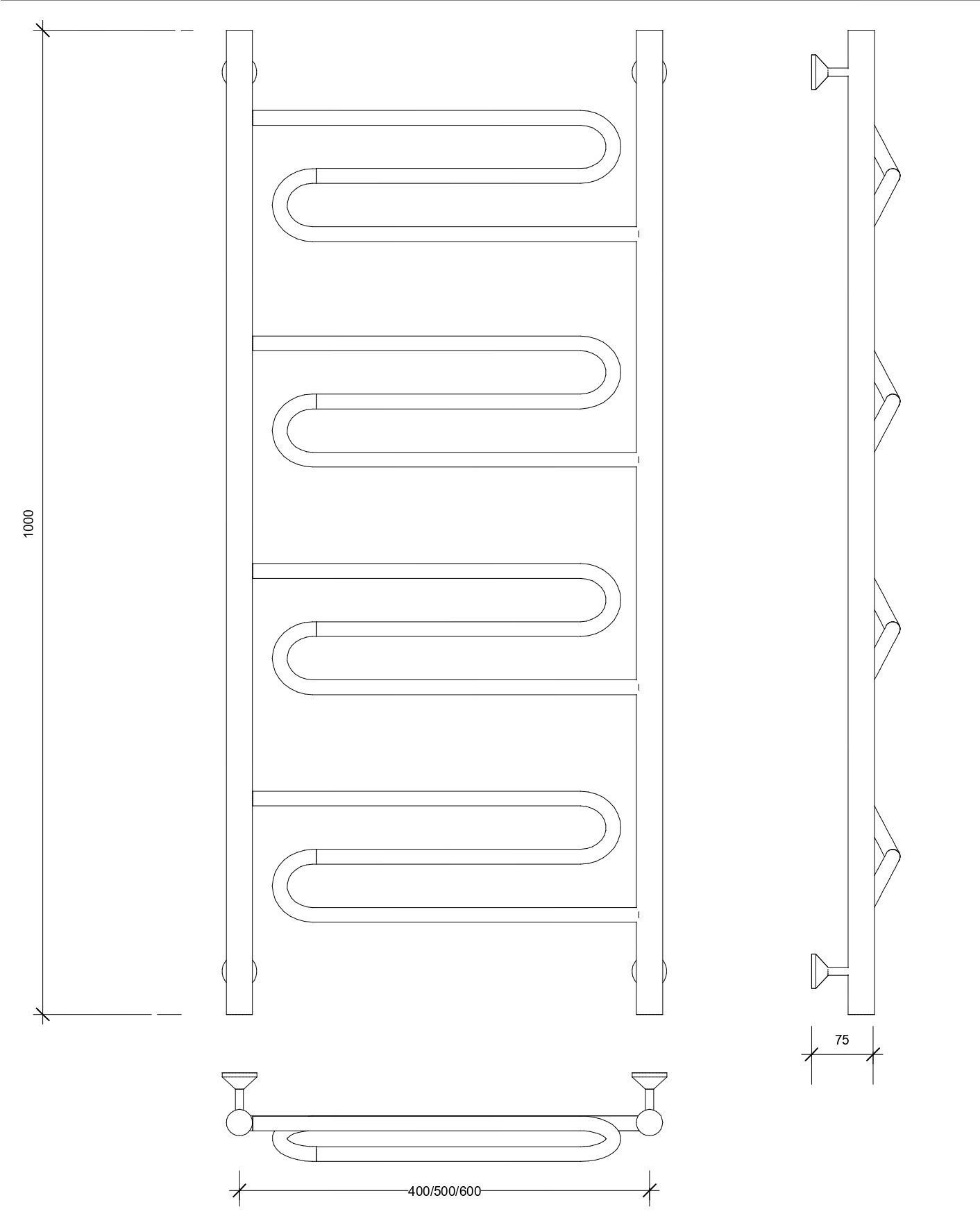 Изображение товара Полотенцесушитель водяной лесенка Secado Валенсия 1 1000x500 мм универсальная подводка нержавеющая сталь цвет черный