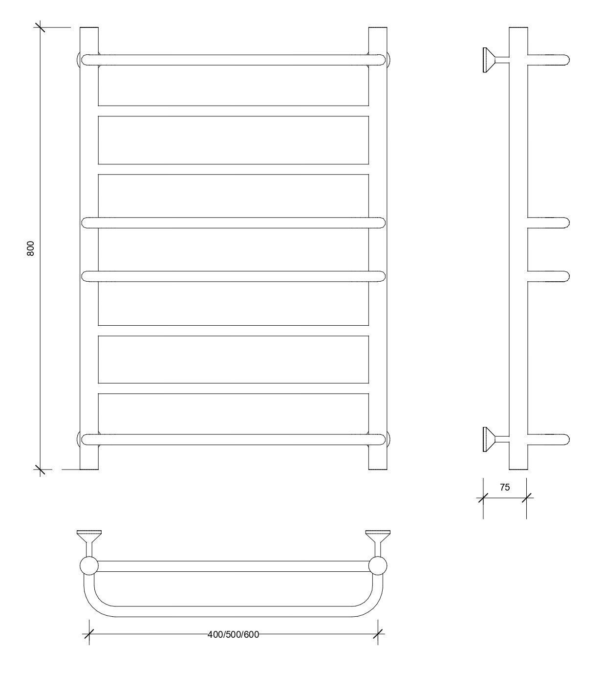 Изображение товара Полотенцесушитель водяной SECADO Верона 1 800x500 мм черный матовый