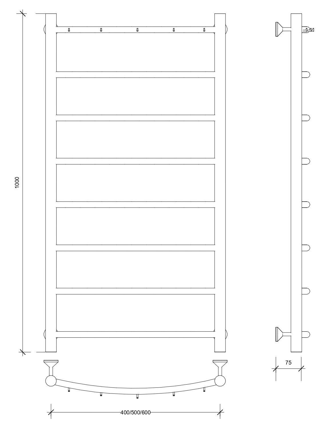 Изображение товара Полотенцесушитель водяной Secado Милан 1 К 1000x500 мм черный матовый