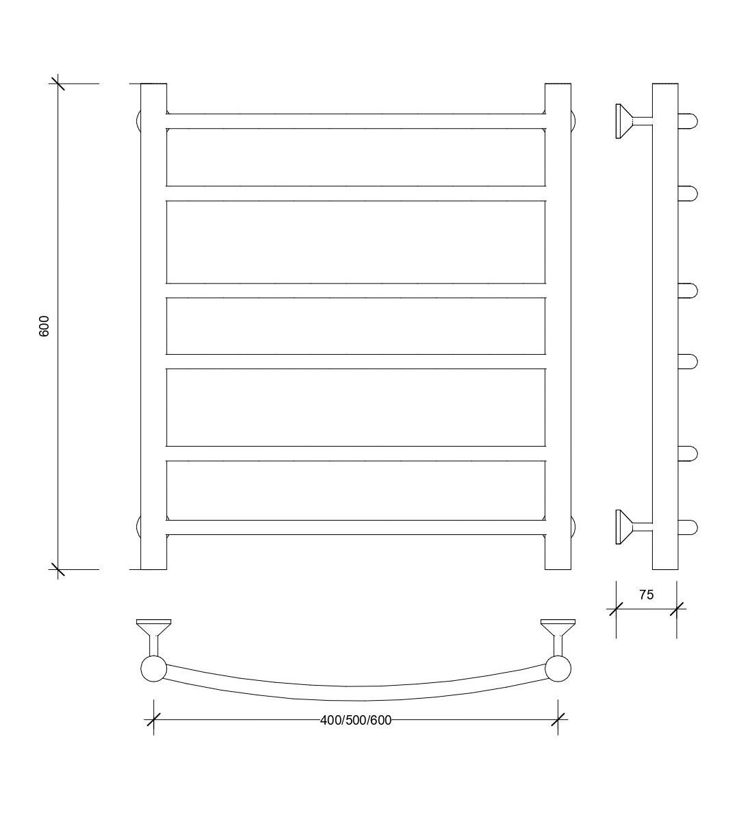 Изображение товара Полотенцесушитель водяной лесенка Secado Милан 2 600x500 мм универсальная подводка нержавеющая сталь цвет черный
