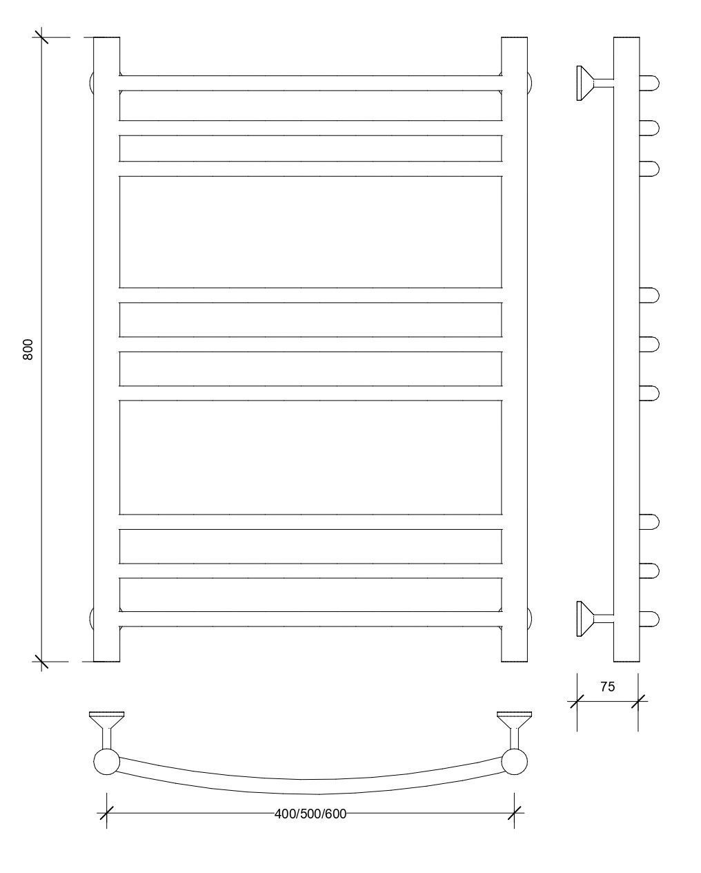Изображение товара Полотенцесушитель водяной Secado Милан 3 800x500 мм черный