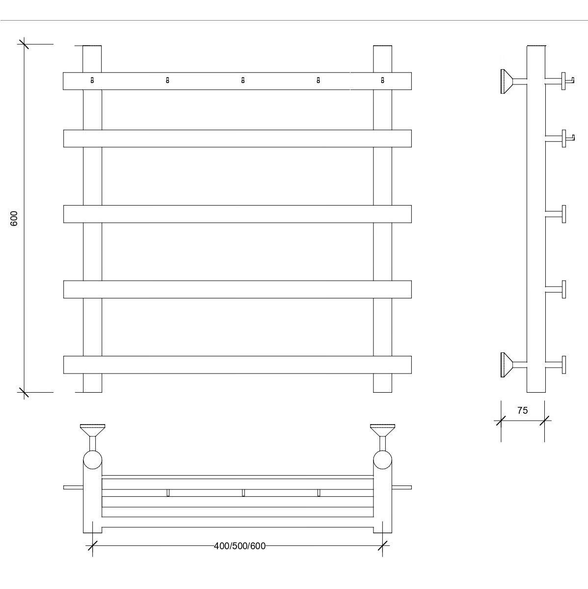 Изображение товара Полотенцесушитель водяной лесенка Secado Понтида 1 к 600x600 мм универсальная подводка нержавеющая сталь цвет черный
