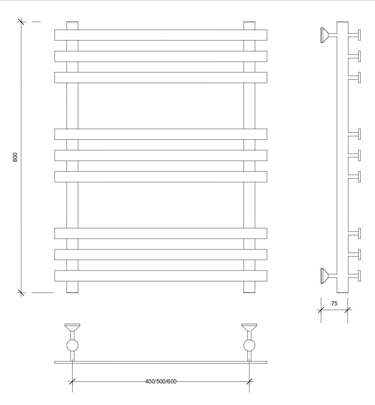 Изображение товара Водяной полотенцесушитель Secado Понтида плюс 80x60 см черный матовый нержавеющая сталь