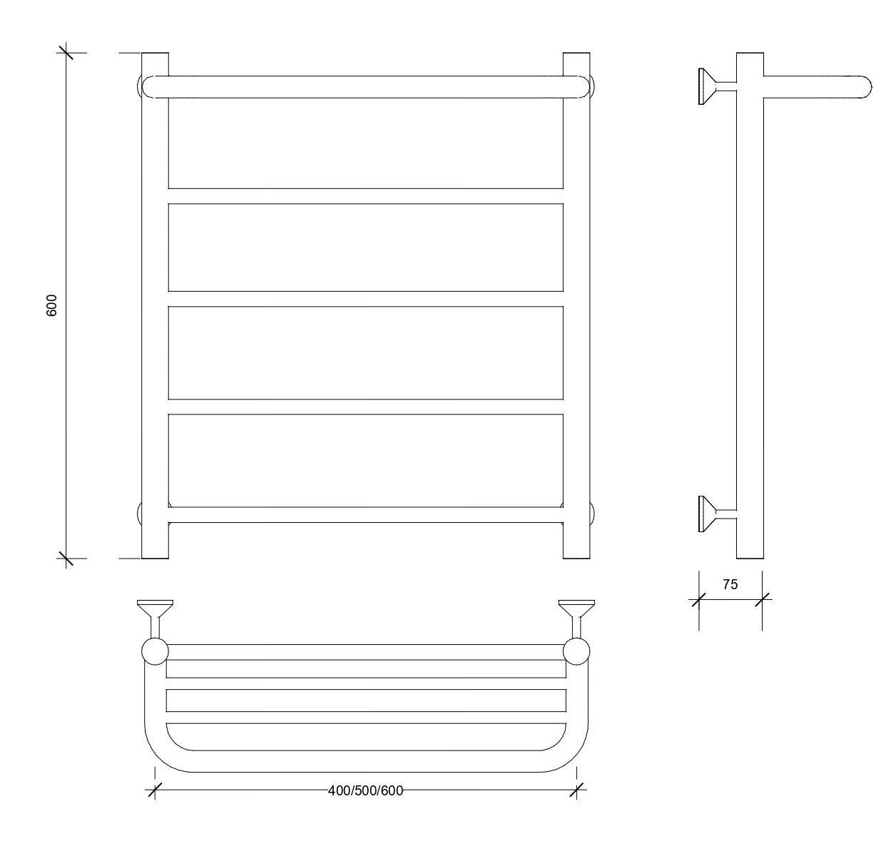 Изображение товара Полотенцесушитель водяной Secado Триада 1 СП 600x500 мм черный матовый