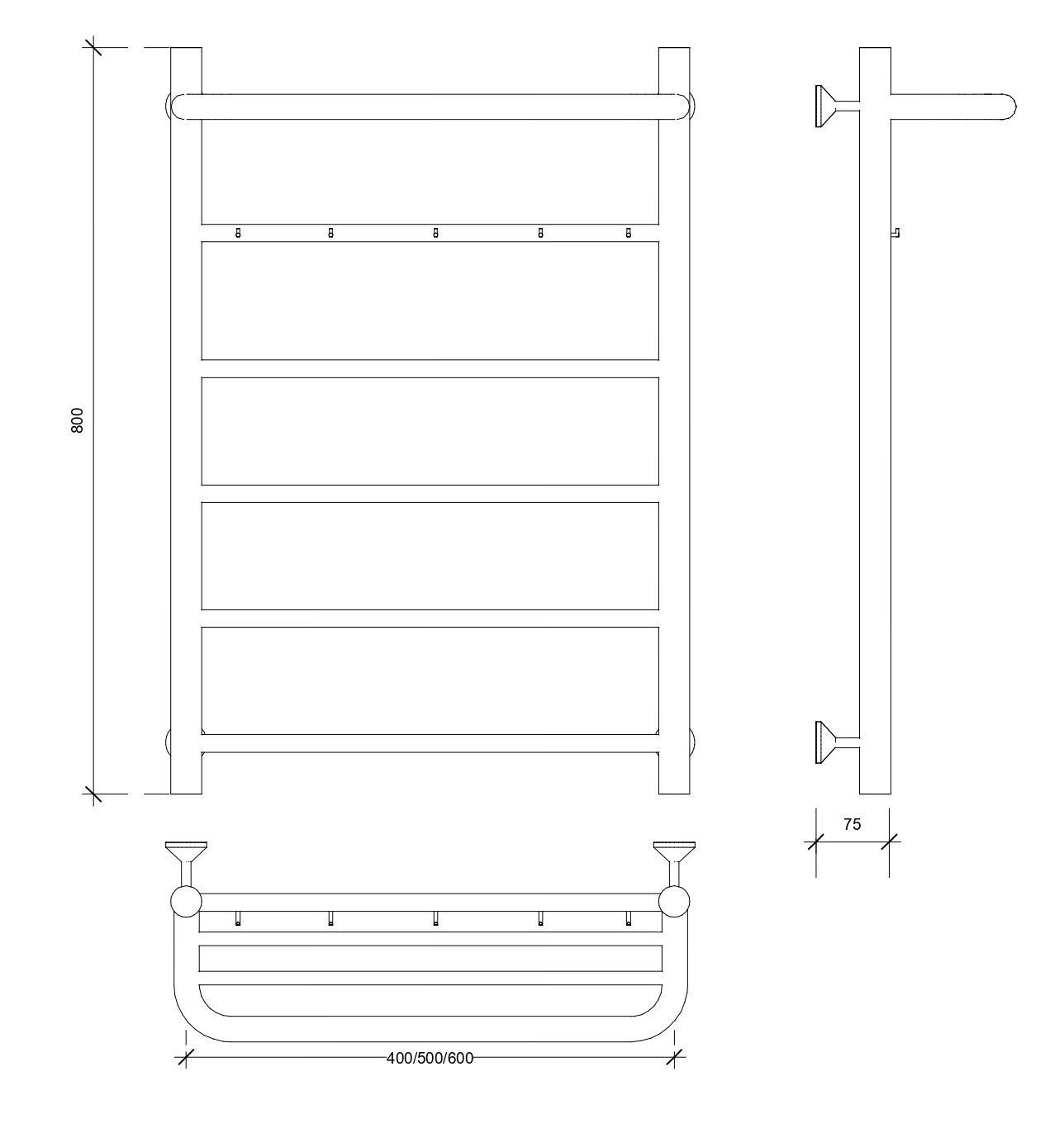 Изображение товара Полотенцесушитель водяной Secado Триада 1 КСП 800x500 мм черный матовый