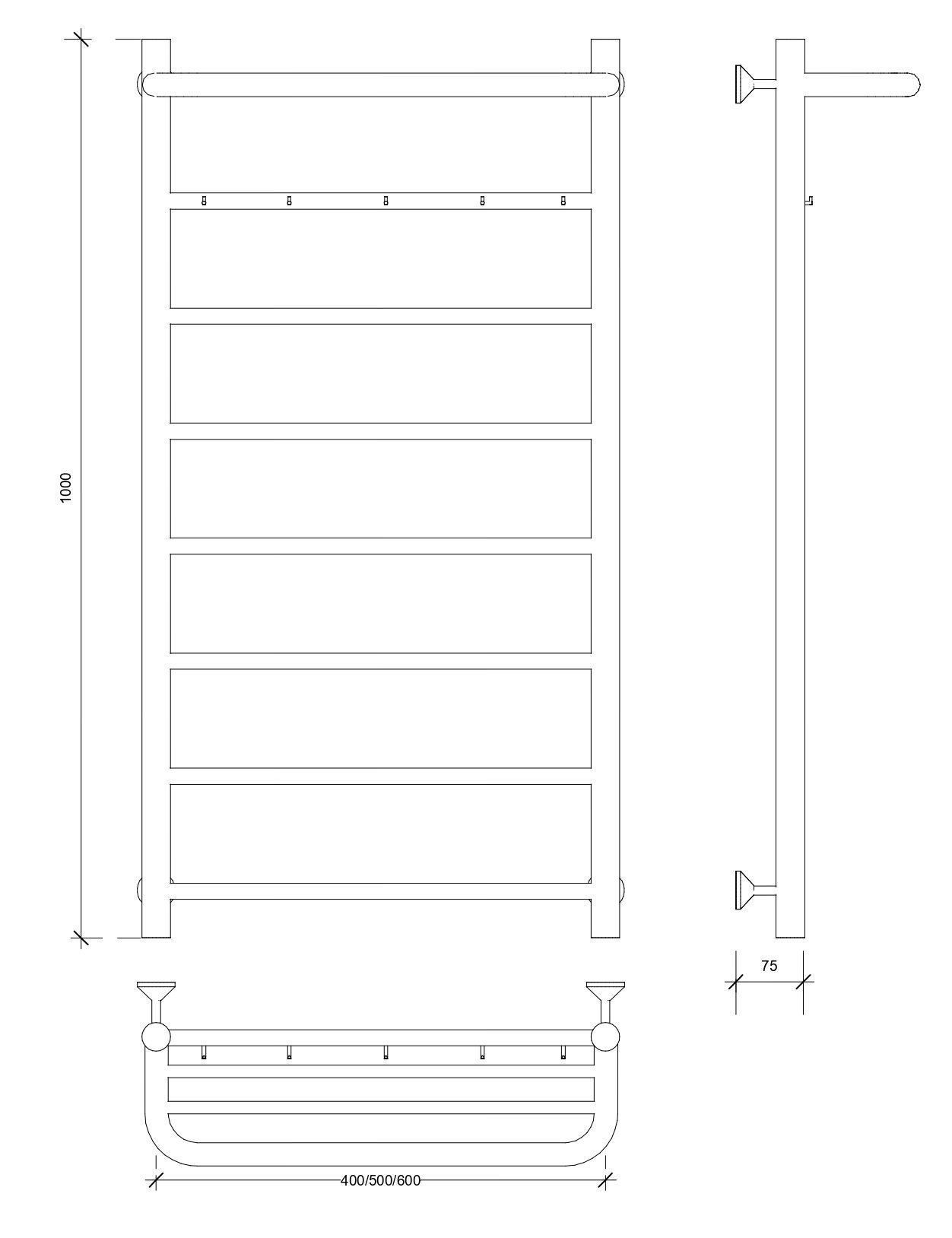 Изображение товара Полотенцесушитель водяной лесенка Secado Триада 1 ксп 1000x600 мм универсальная подводка нержавеющая сталь цвет черный