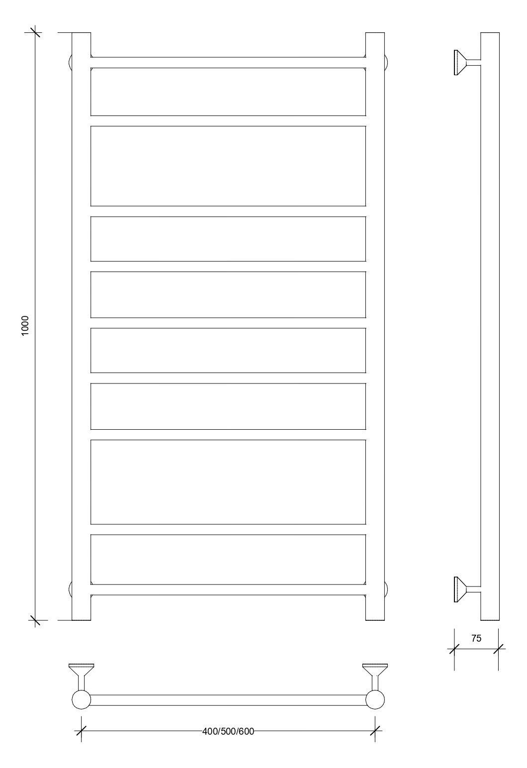 Изображение товара Полотенцесушитель водяной лесенка Secado Триада 2 1000x500 мм универсальная подводка нержавеющая сталь цвет черный