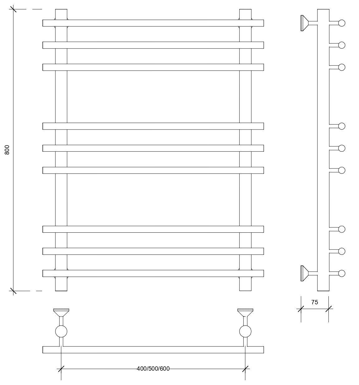 Изображение товара Водяной полотенцесушитель Secado Турин плюс 80x60 см нержавеющая сталь Черный матовый