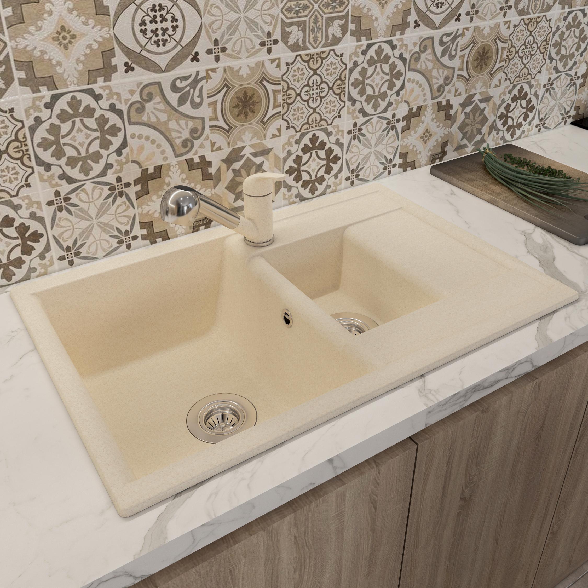 Изображение товара Мойка для кухни врезная с крылом Dr.Gans Астра 76x51 см мрамор латте