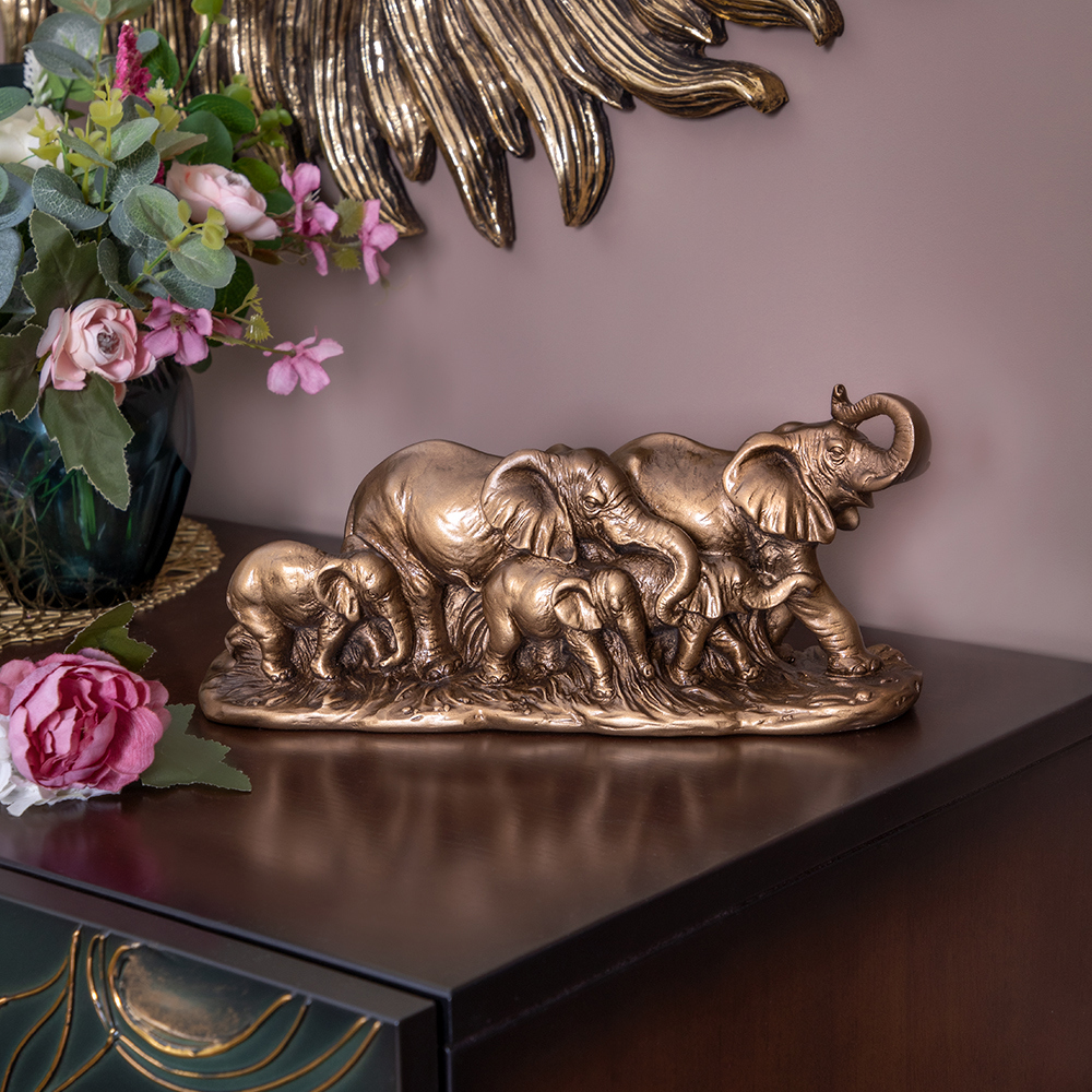 Изображение товара Статуэтка из мрамора Bogacho Слоники Счастливая семья бронзовая