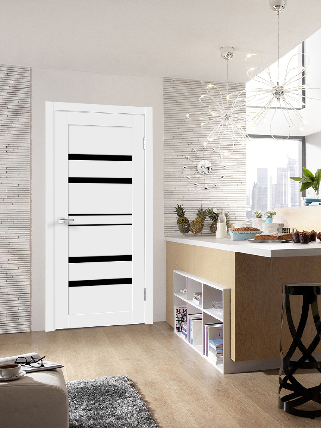 Изображение товара Межкомнатная дверь Velldoris Linea 6 200x80 см с остеклением и ПВХ покрытием