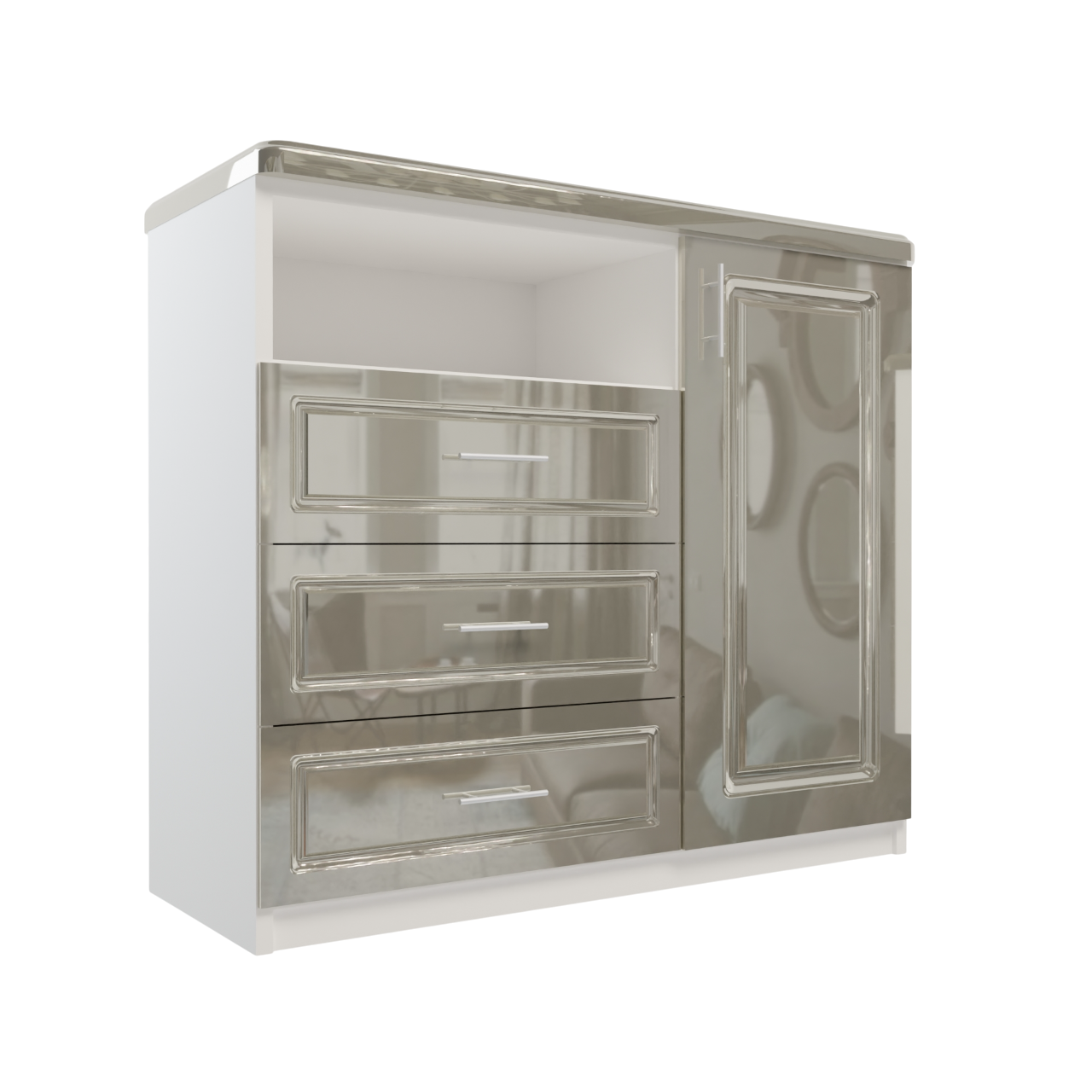 Изображение товара Комод Веста Катерина 1000 3 ящика светло-серый глянец Россия