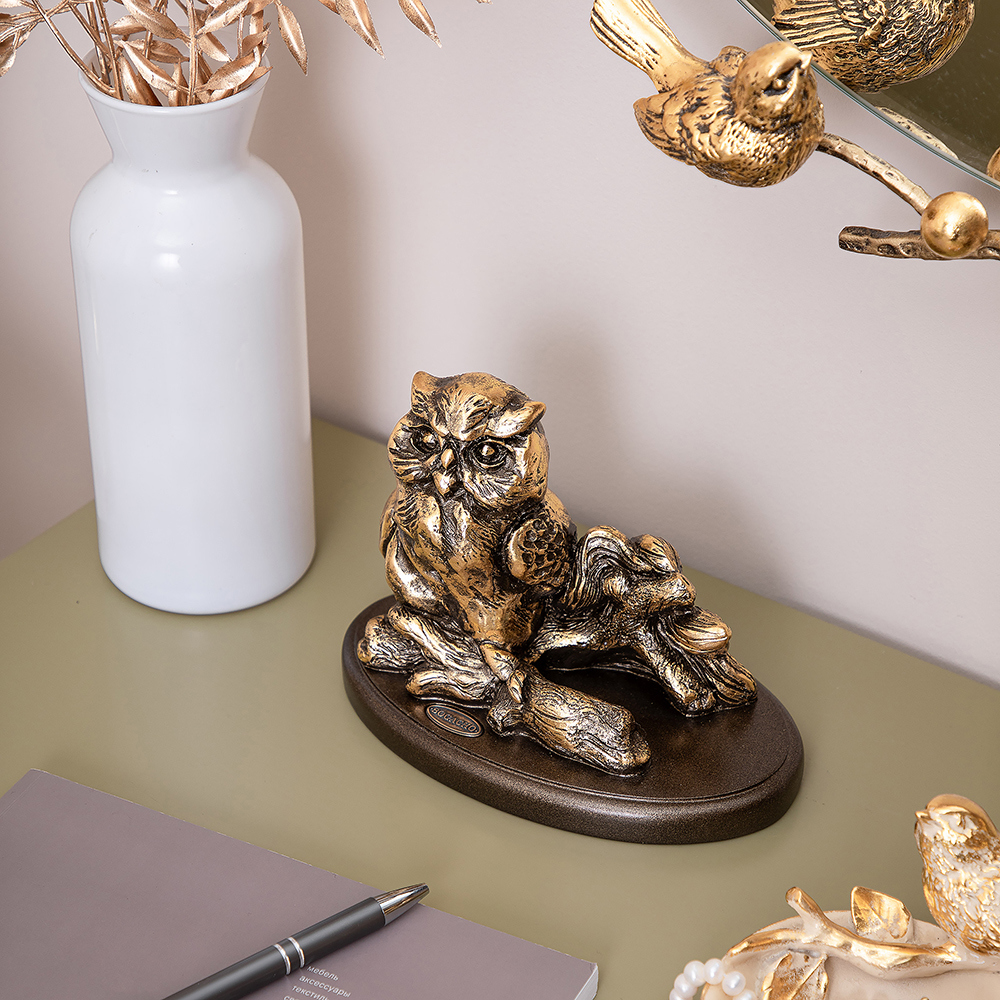 Изображение товара Статуэтка Bogacho Сова с держателем для телефона бронзовый