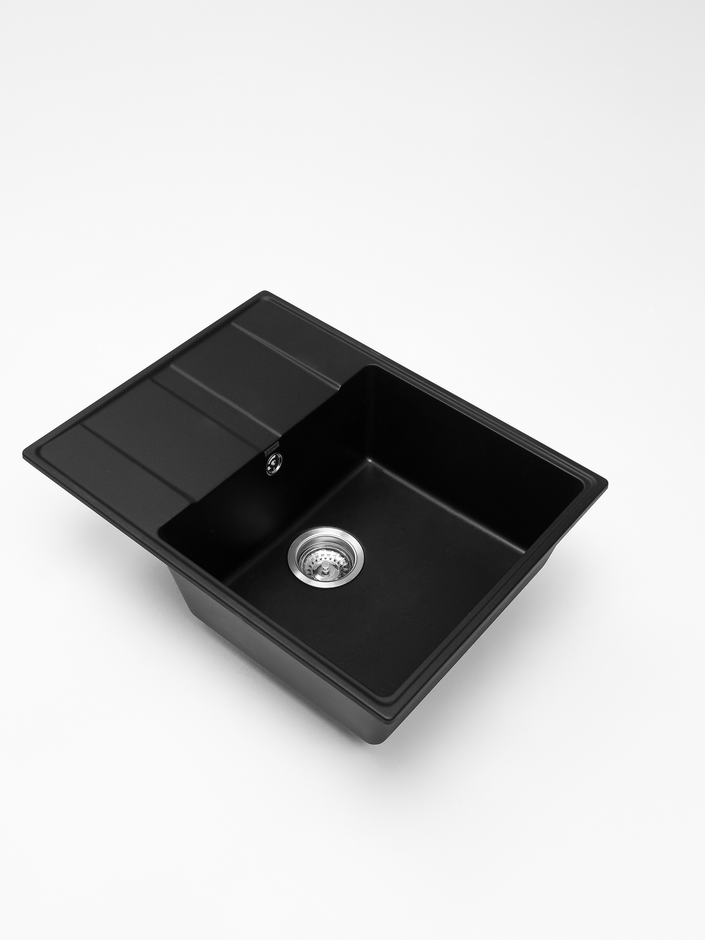 Изображение товара Мойка для кухни врезная с коландером Grandex aqua TOPLINE 65F BLACK METALIC 600315 45.5x38.5 см глубина чаши 18 см кварц цвет черный металлик