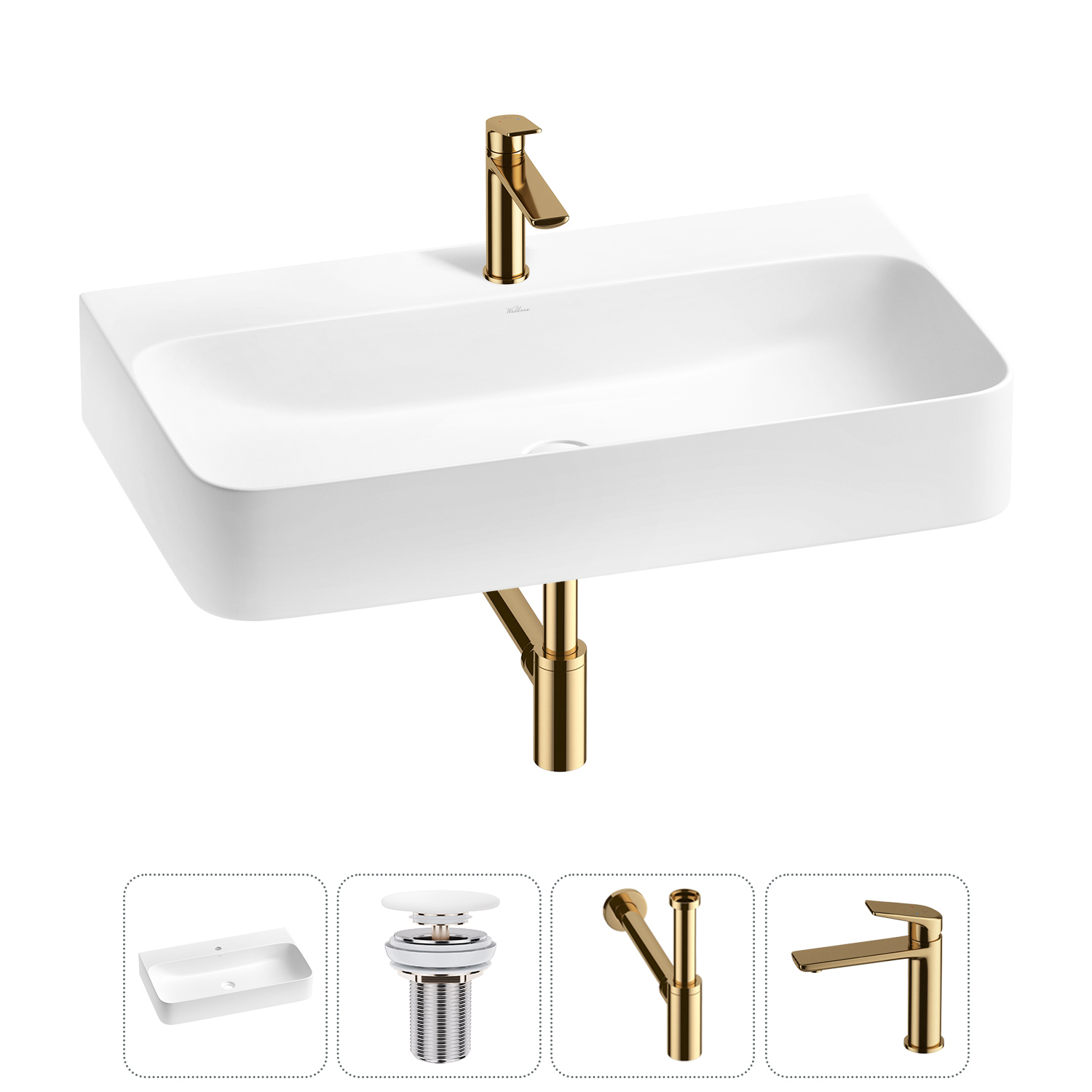 Изображение товара Раковина накладная Wellsee Clermont 80см с сифоном донный клапаном и смесителем 20220367R