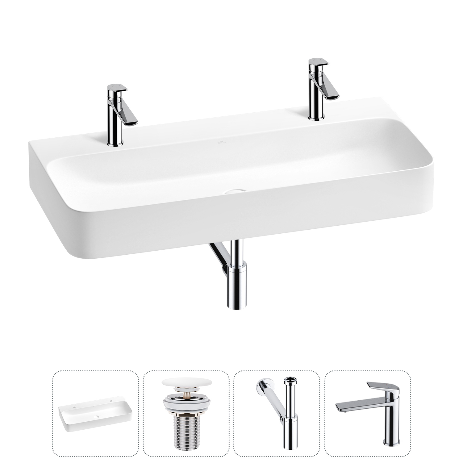 Изображение товара Раковина накладная Wellsee Clermont 100 см с сифоном и смесителем