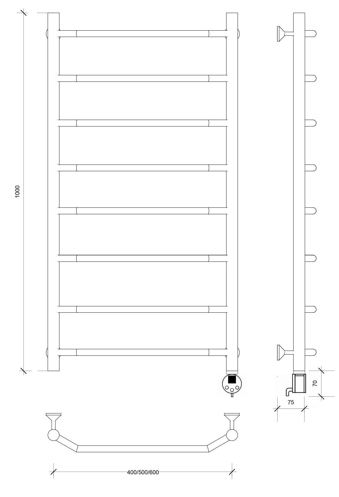 Изображение товара Полотенцесушитель электрический Secado Агата 1 500x1000 мм 300 Вт с терморегулятором лесенка цвет черный R