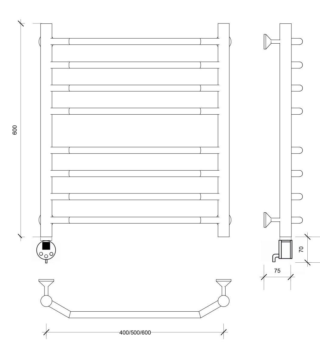 Изображение товара Полотенцесушитель электрический Secado Агата 4 500x600 мм 300 Вт с терморегулятором лесенка цвет черный L