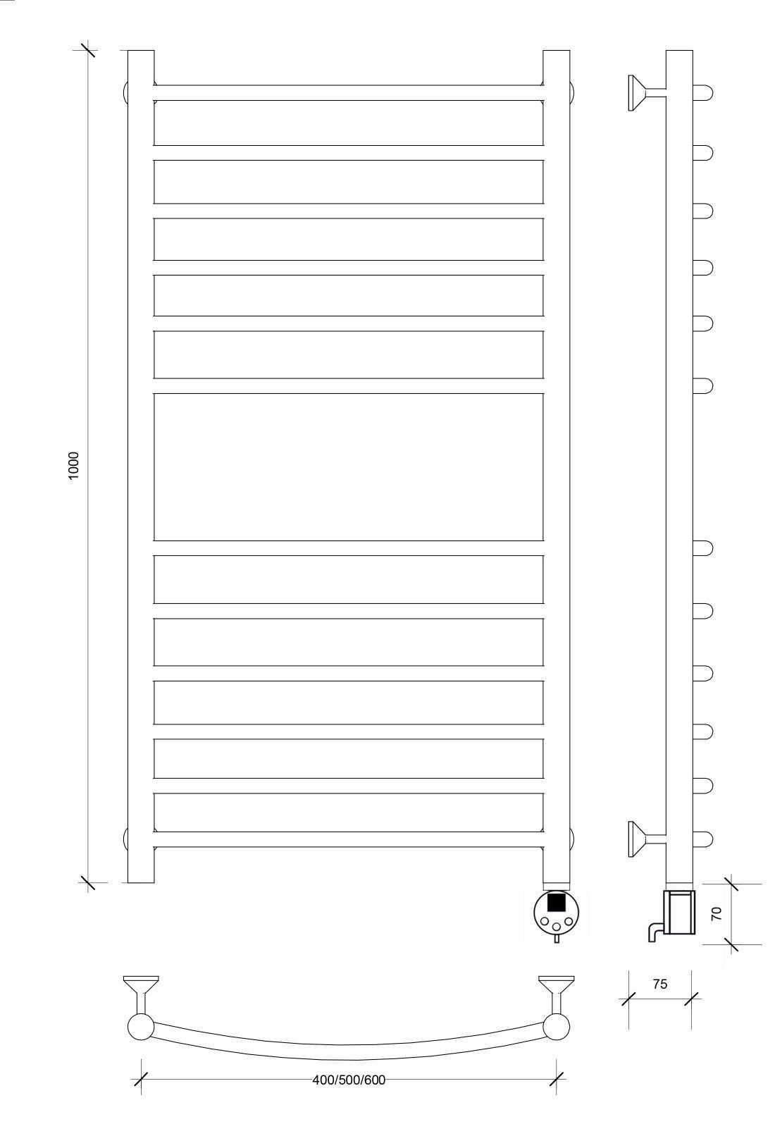 Изображение товара Полотенцесушитель электрический Secado Милан 5 500x600 мм 300 Вт с терморегулятором лесенка цвет черный L