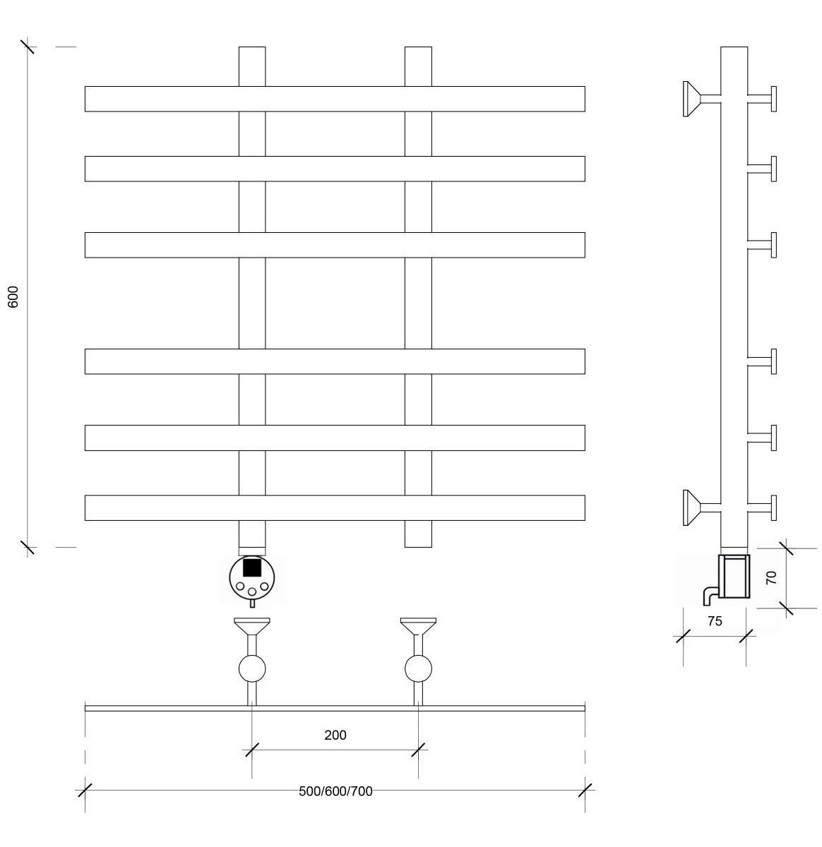 Изображение товара Полотенцесушитель электрический Secado Понтида 4 500x600 мм 300 Вт черный
