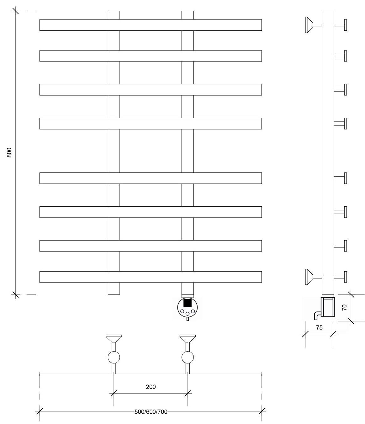 Изображение товара Полотенцесушитель электрический Secado Понтида 4 500x800 мм 300 Вт черный