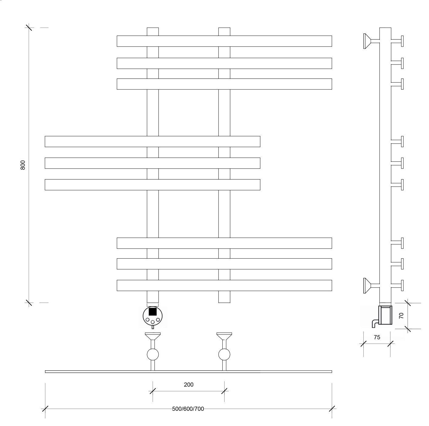 Изображение товара Полотенцесушитель электрический Secado Понтида 6 500x800 мм 300 Вт с терморегулятором лесенка цвет черный L