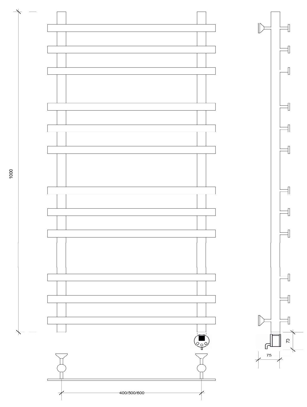 Изображение товара Полотенцесушитель электрический Secado Понтида плюс 600x1000 мм 300 Вт