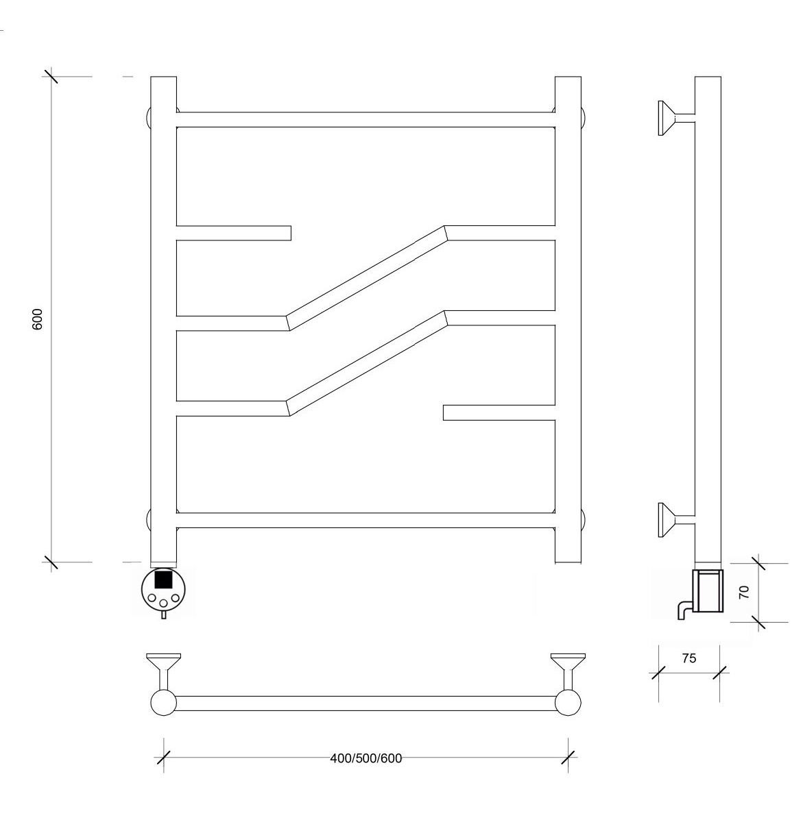 Изображение товара Полотенцесушитель электрический Secado Риволи 500x600 мм 300 Вт с терморегулятором лесенка цвет черный L