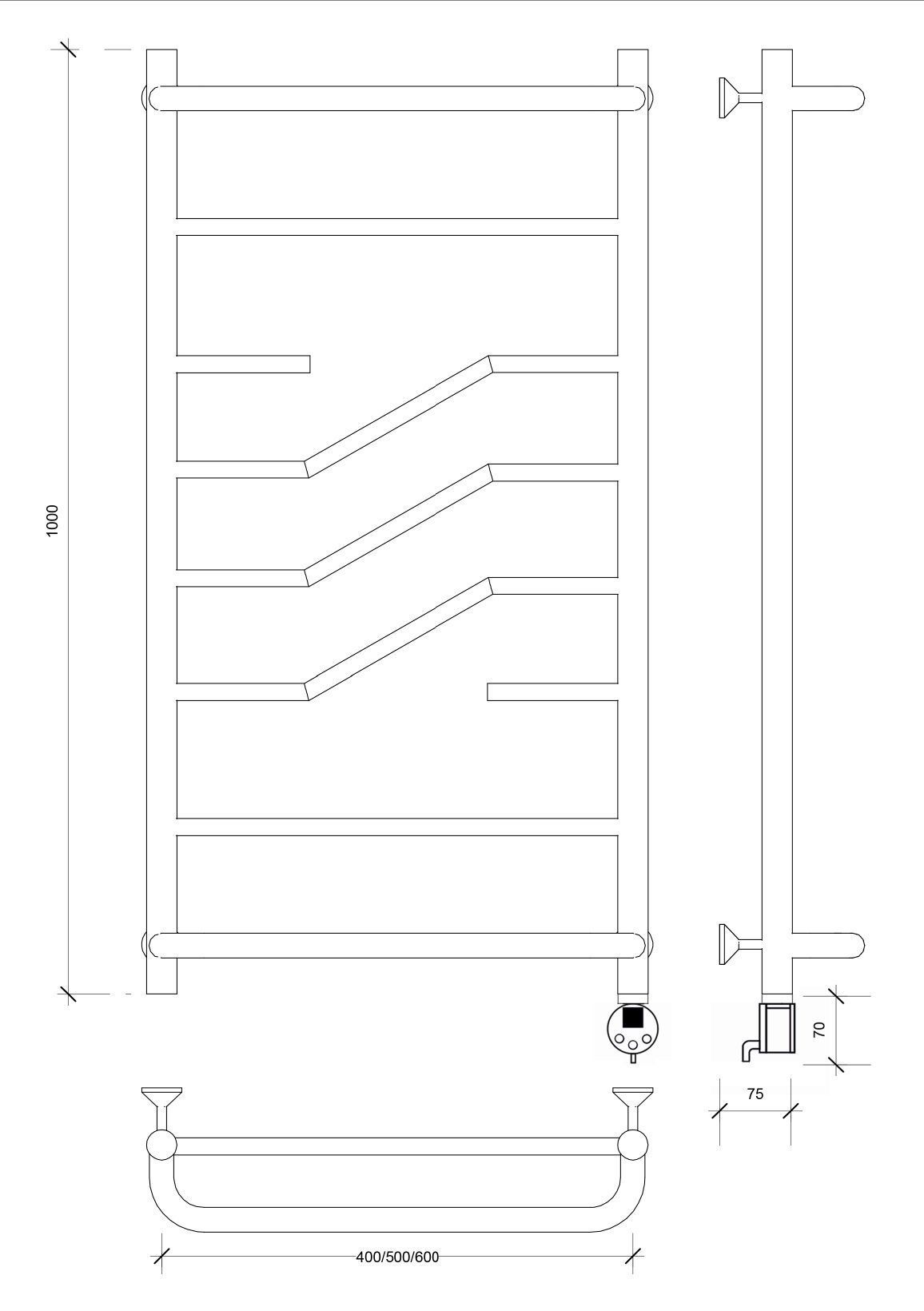 Изображение товара Полотенцесушитель электрический Secado Риволи СП 500x1000 мм 300 Вт с терморегулятором и полкой лесенка цвет черный R