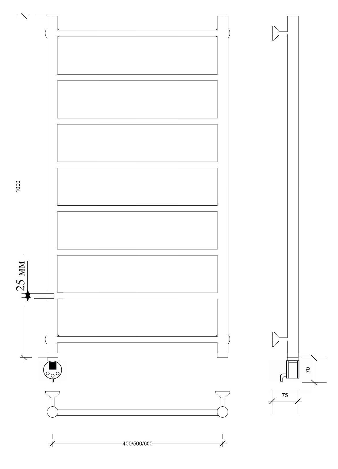 Изображение товара Полотенцесушитель электрический Secado Триада 1 плюс 400x1000 мм 300 Вт с терморегулятором лесенка цвет черный L