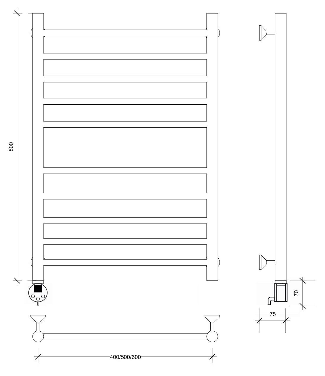 Изображение товара Полотенцесушитель электрический Secado Триада 4 500x800 мм 300 Вт с терморегулятором лесенка цвет черный L