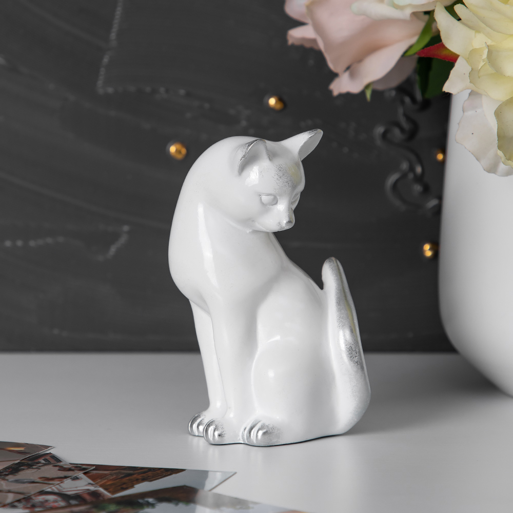 Изображение товара Кошка Граця Bogacho - декоративная мраморная статуэтка, белый